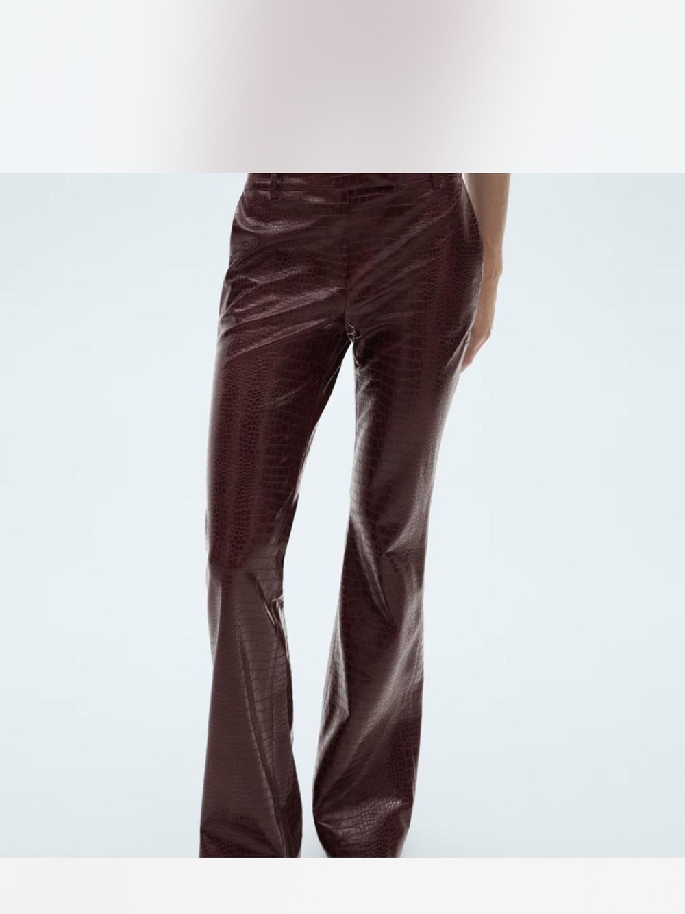 Mango Faux Croc Boot-Cut Pants in Burgundy
